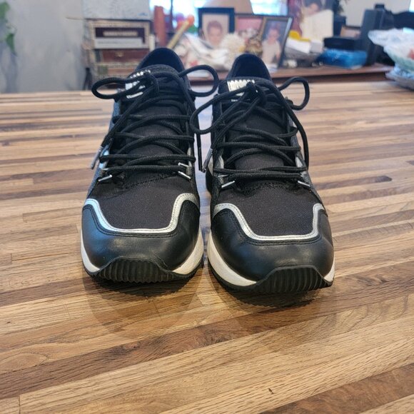 Michael Kors Liv Trainer Wedge Sneakers Black Gunmetal - Picture 3 of 16